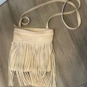 Margot Genuine Leather Fringe Crossbody Bag - Cream